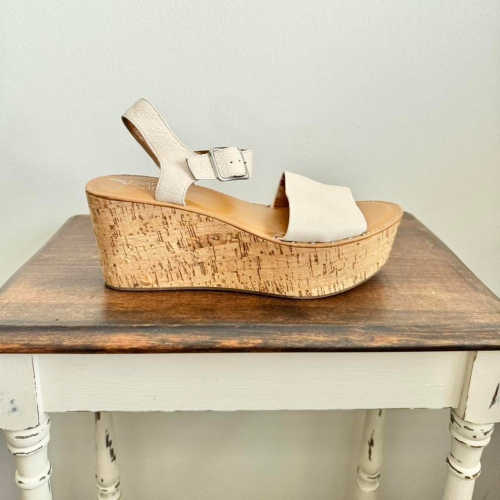 Franco Sarto Beige Cork Platform Wedge Sandals